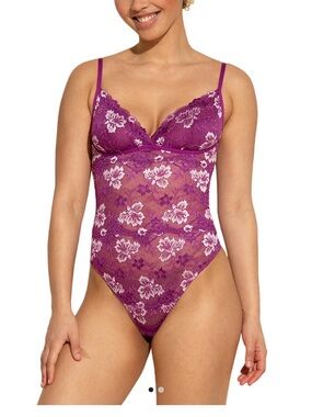 Cosabella Magenta Floral Lace Bodysuit